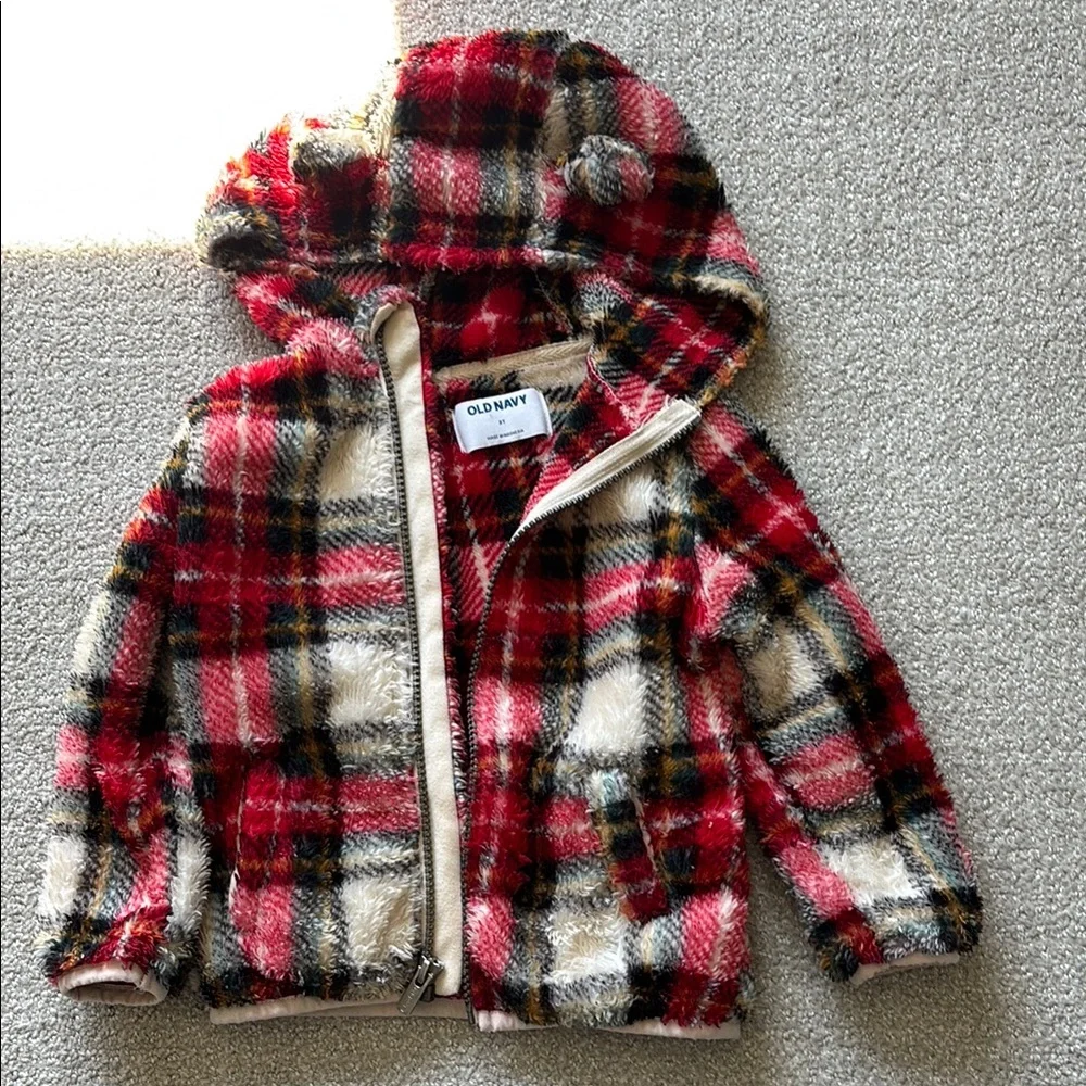 Old Navy Red Plaid Fuzzy Jacket